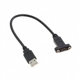 Panel mount USB C <-> Type A cable - 30 centimetres 