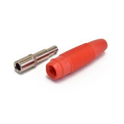 Female banana plug for cable - Red - 4mm - To solder.