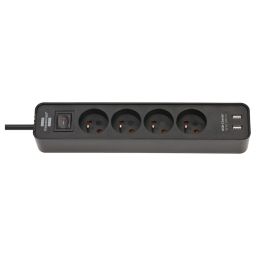 4-voudige stekkerdoos met USB en 1,5m snoer - Zwart - Ecolor 