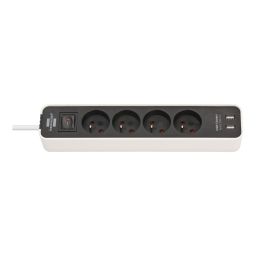 4-voudige stekkerdoos met USB en 1,5 meter snoer - Zwart/Wit - Ecolor