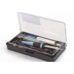 Soldering set with 30W soldering iron , desoldering pump and soldering tin in plastic case 