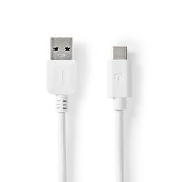 USB A male naar USB C male kabel - lengte: 2 m - USB3.2 - Wit 