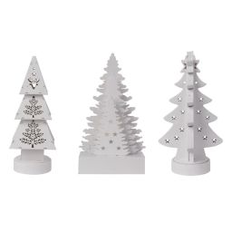 *** Houten kerstboom met warm witte led's - 3 stuks - 6GTR6 